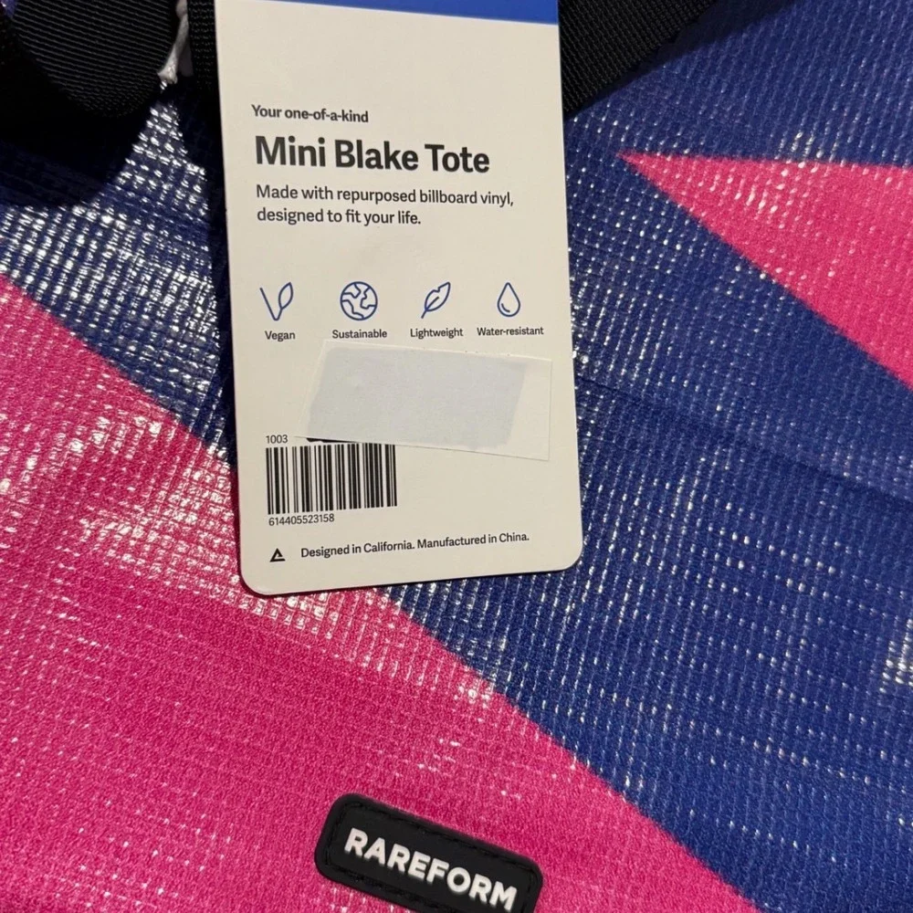 Rareform Mini Blake Tote Bag Pink Navy Blue Repurposed Billboard Vinyl NWT